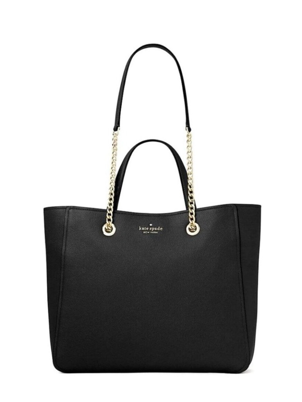kate spade infinite black leather tote with gold chain handles